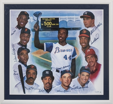 500 Home Run Club Multi Signed Litho with 11 Signatures Including Aaron, Mays & Robinson in 34x32 Framed Display (Beckett)
